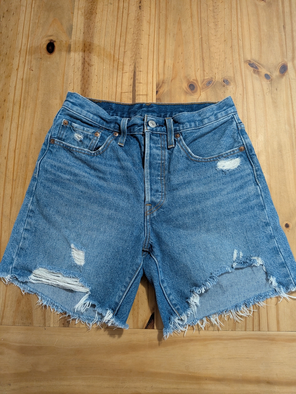 Levi's Medium Blue Distressed Denim Shorts